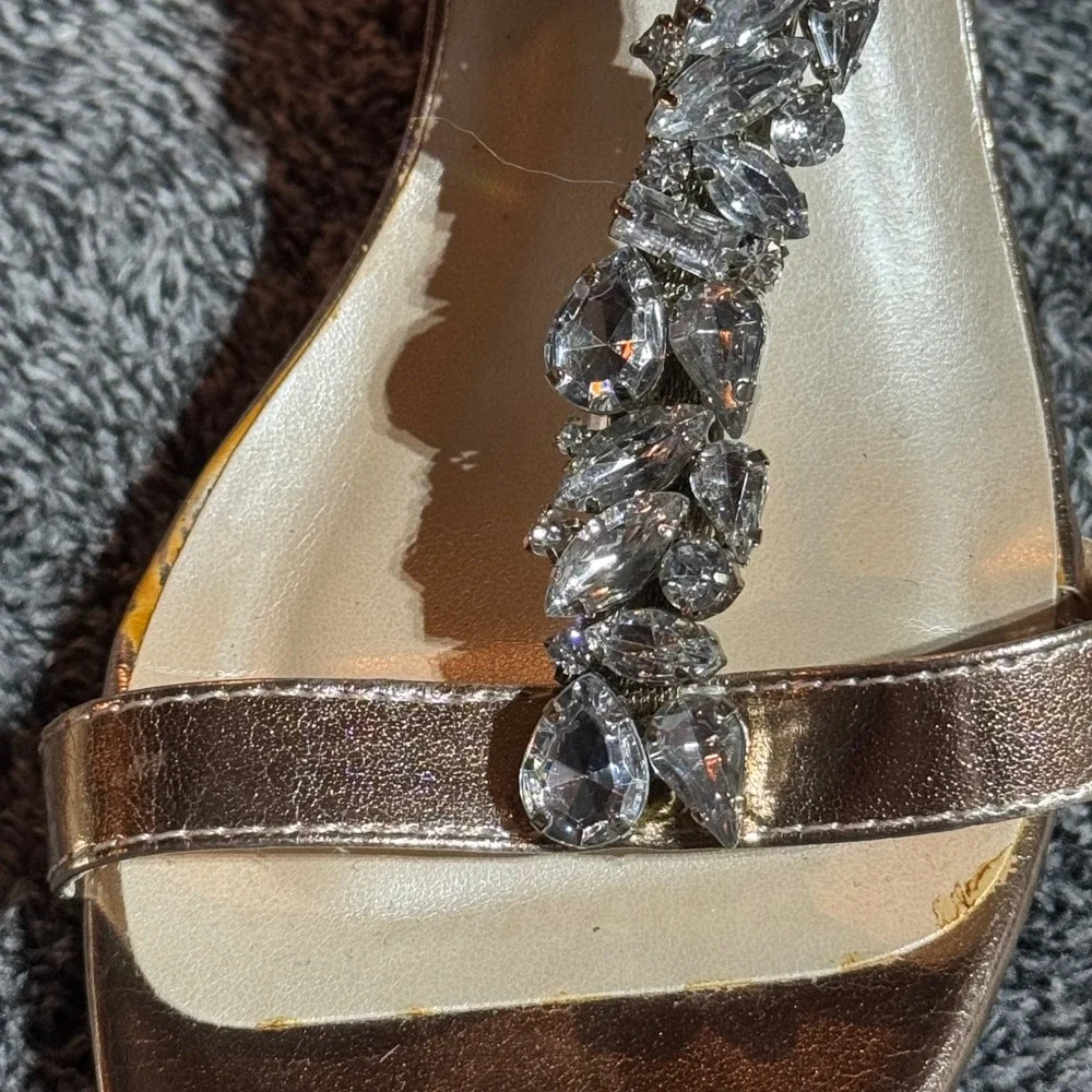 David's Bridal Mina Champagne Rhinestone Wedge Sandals Size 7M